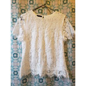 NEW White Lace Top Blouse Tee Shirt Size S